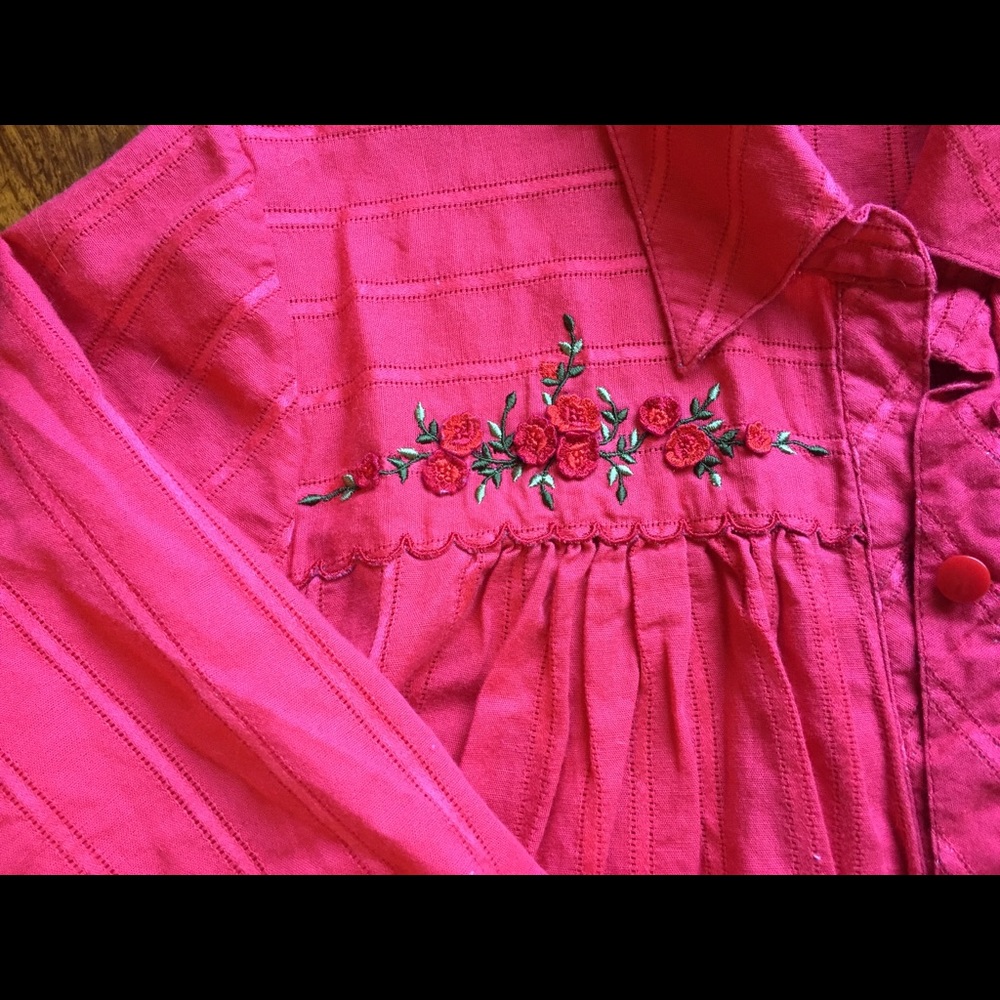 Vintage embroidered babydoll style button up. 🌹🌹